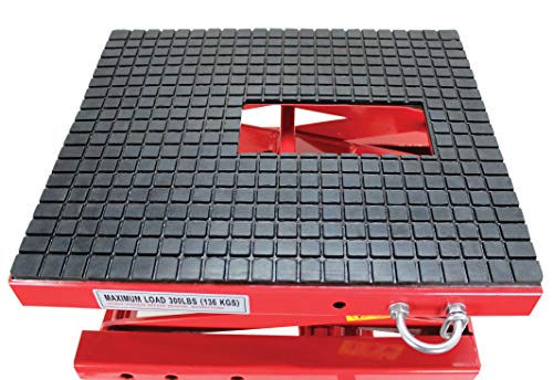 Extreme Max 5001.5083 Ultra-Stabile Hydraulic Motorcycle Lift Table with Foot Pad Lift Function - Raises Bikes from 13.25" to 34", 300 lbs. Weight Capacity, Red