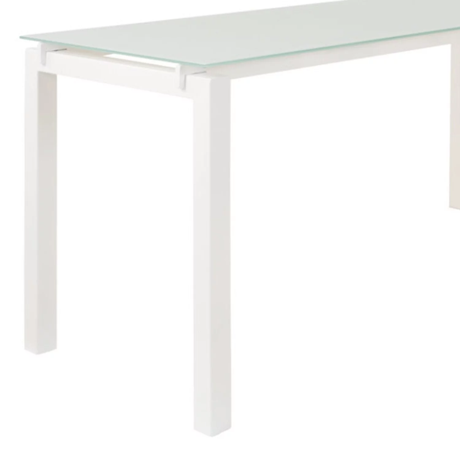 Benzara Metal L Shape Desk with Frosted Glass Top and Block Legs, White