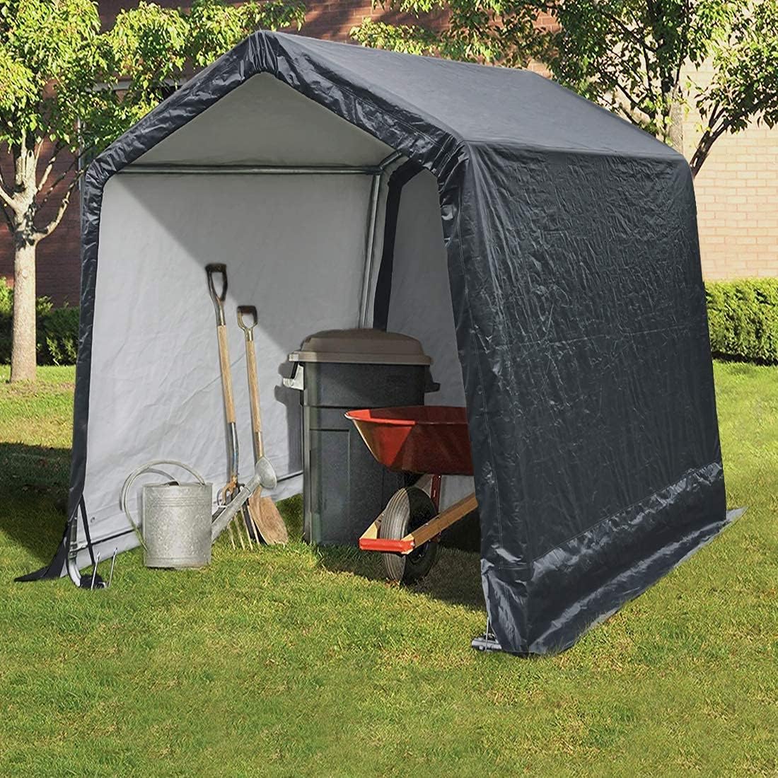 Quictent 7' x 12' Storage Shelter Storage Shed Heavy Duty Carport Outdoor Car Canopy-Grey