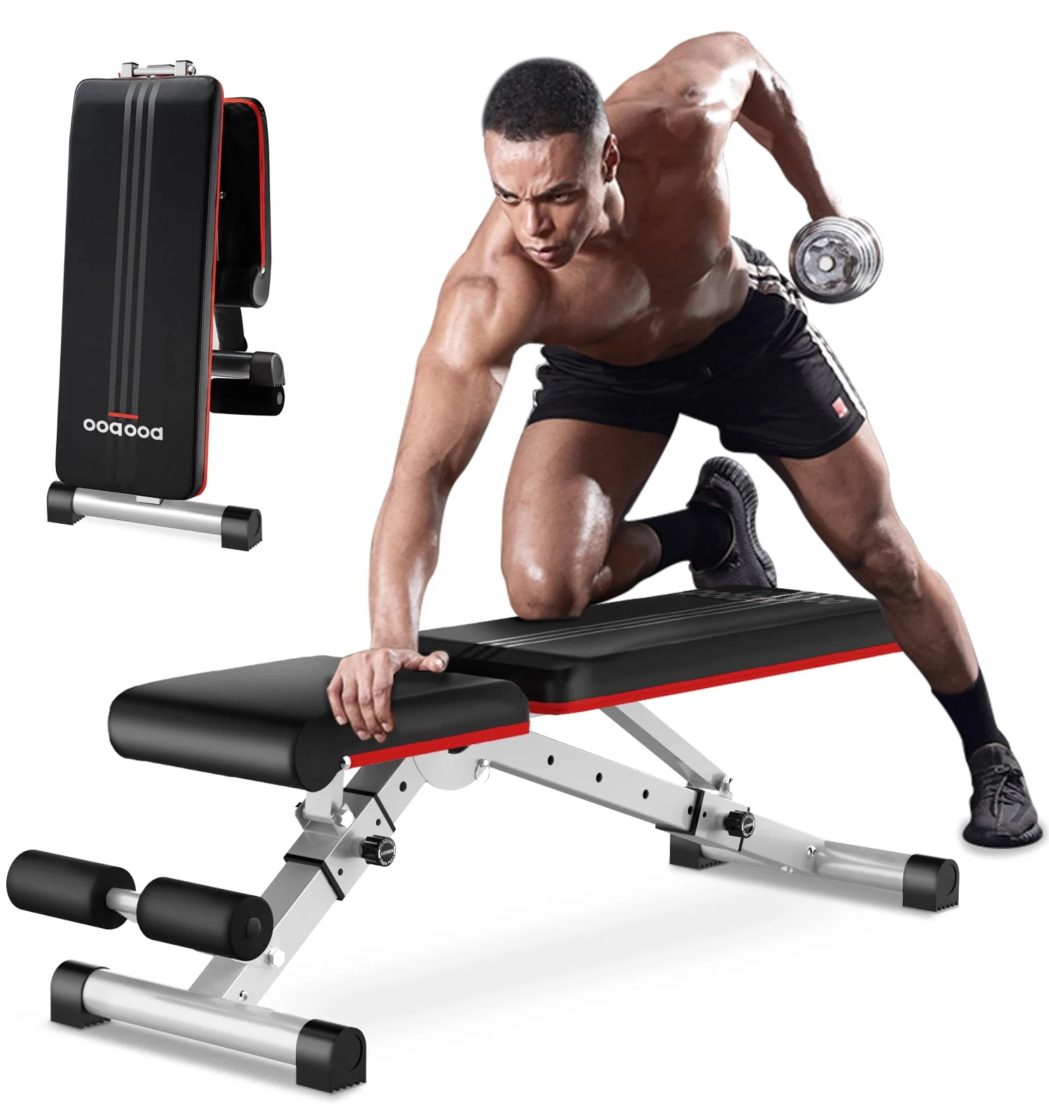 Pooboo Dumbbell Bench Workout Foldable Weight Bench 600 lbs with 6 Incline Adjustable and Thickened 5 Layer Structure gym bench Strength Training Bench for Home Training