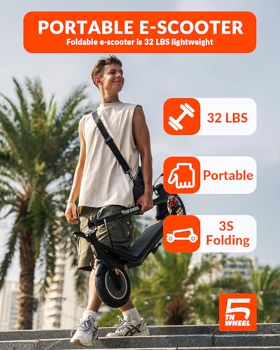 5TH WHEEL V20 Pro Electric Scooter, 10" Solid Tires, 350W Motor & 18 MPH, Turn Signals and Dual Brakes, APP Control & E-Lock, Portable and Foldable Commuter Electric Scooter for Adult