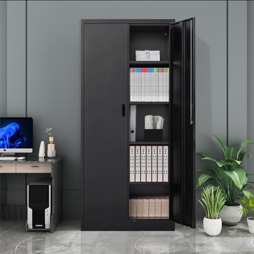 Metal Storage Cabinet, 71" H Locking Cabinet with 5 Adjustable Shelves for Garage, Classroom, School, Home, Office, Pantry-Black