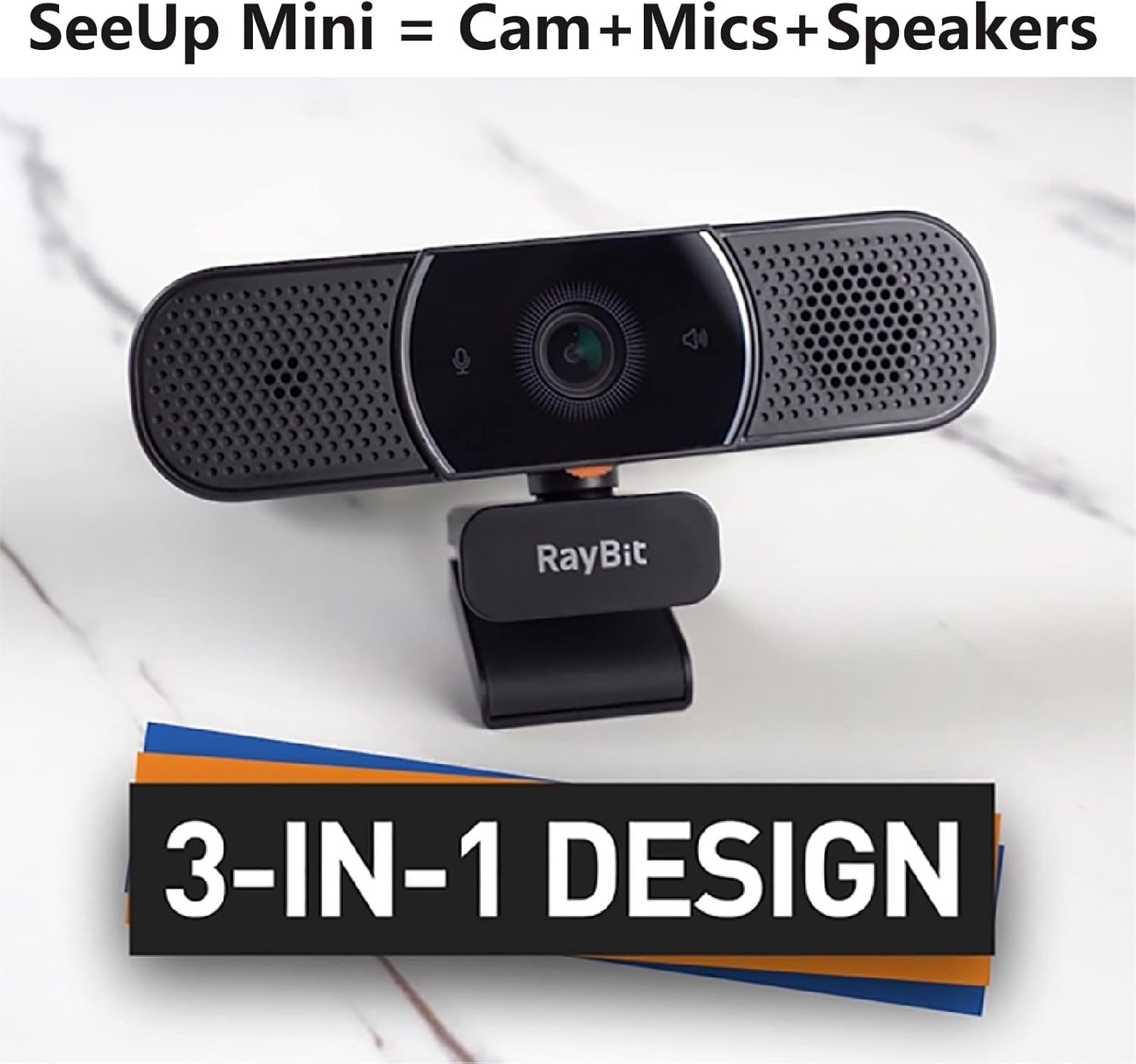 3 in 1 Webcam - Webcam with Microphone and Speaker, Professional Hi-Fi Speakers & Noise Reduction Mic Arrays, Built-in Privacy Cover & w/Light Correction & Autofocus Conference Computer Camera Pack of 2