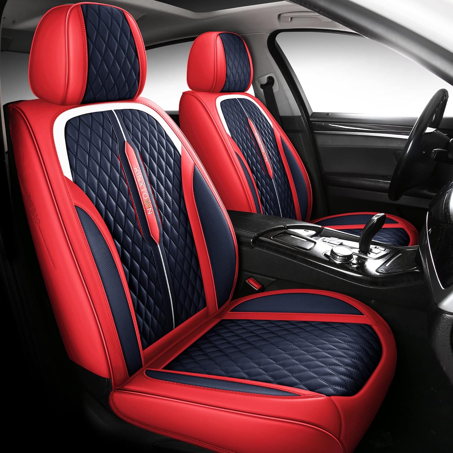 LEYJOIN Faux Leather Car Seat Covers Full Set,Leatherette Automotive Vehicle Cushion Covers for 5 Passengers, Universal Fit for Cars SUV and Trucks in Auto Interior Accessories (Black and Red)&hellip;