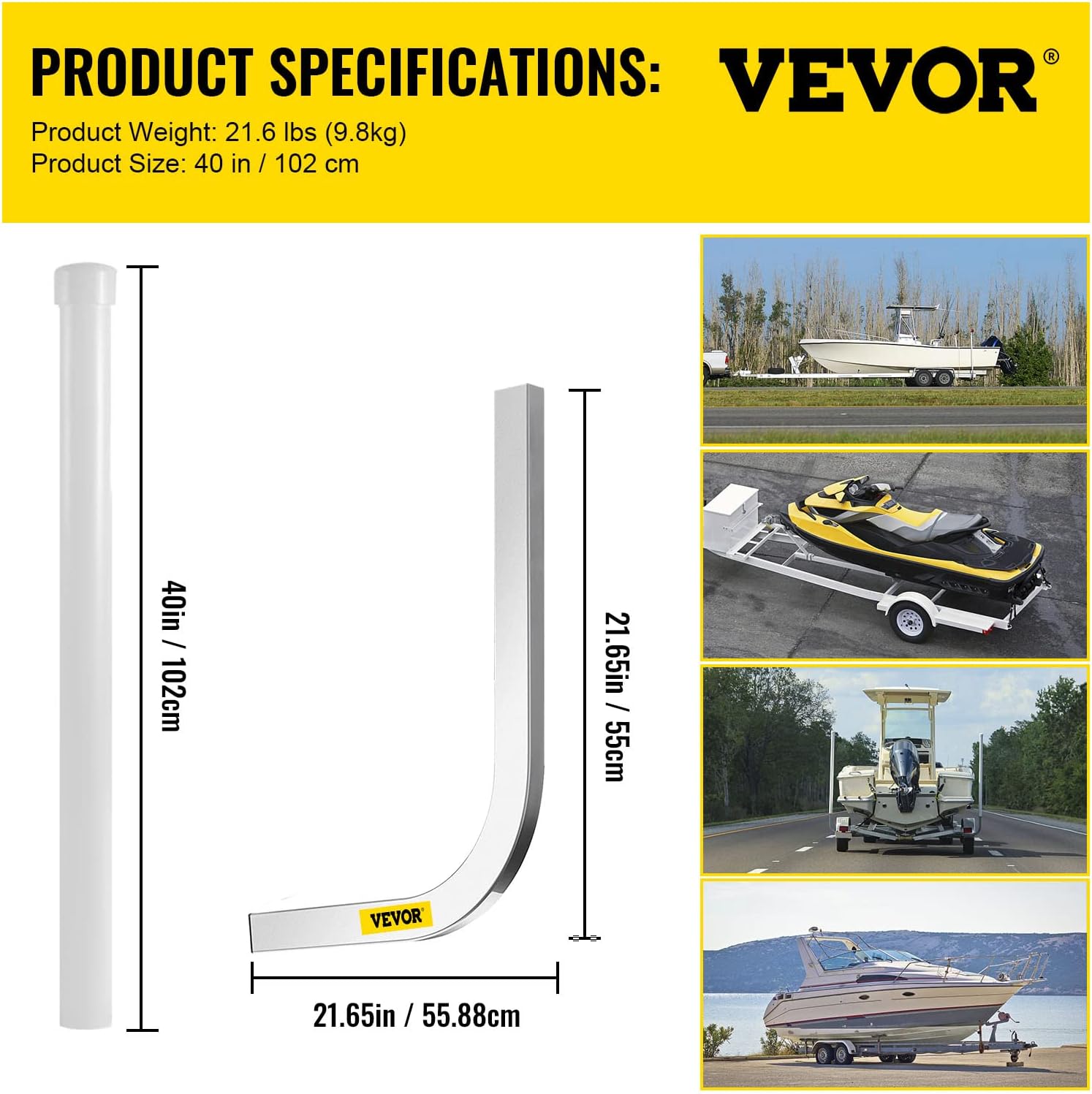 VEVOR Boat Trailer Guide-on, 40", 2PCS Galvanized Steel Trailer Post Guide on, with PVC Tube Covers, Mounting Hardware Included, for Ski Boat, Fishing Boat or Sailboat Trailer