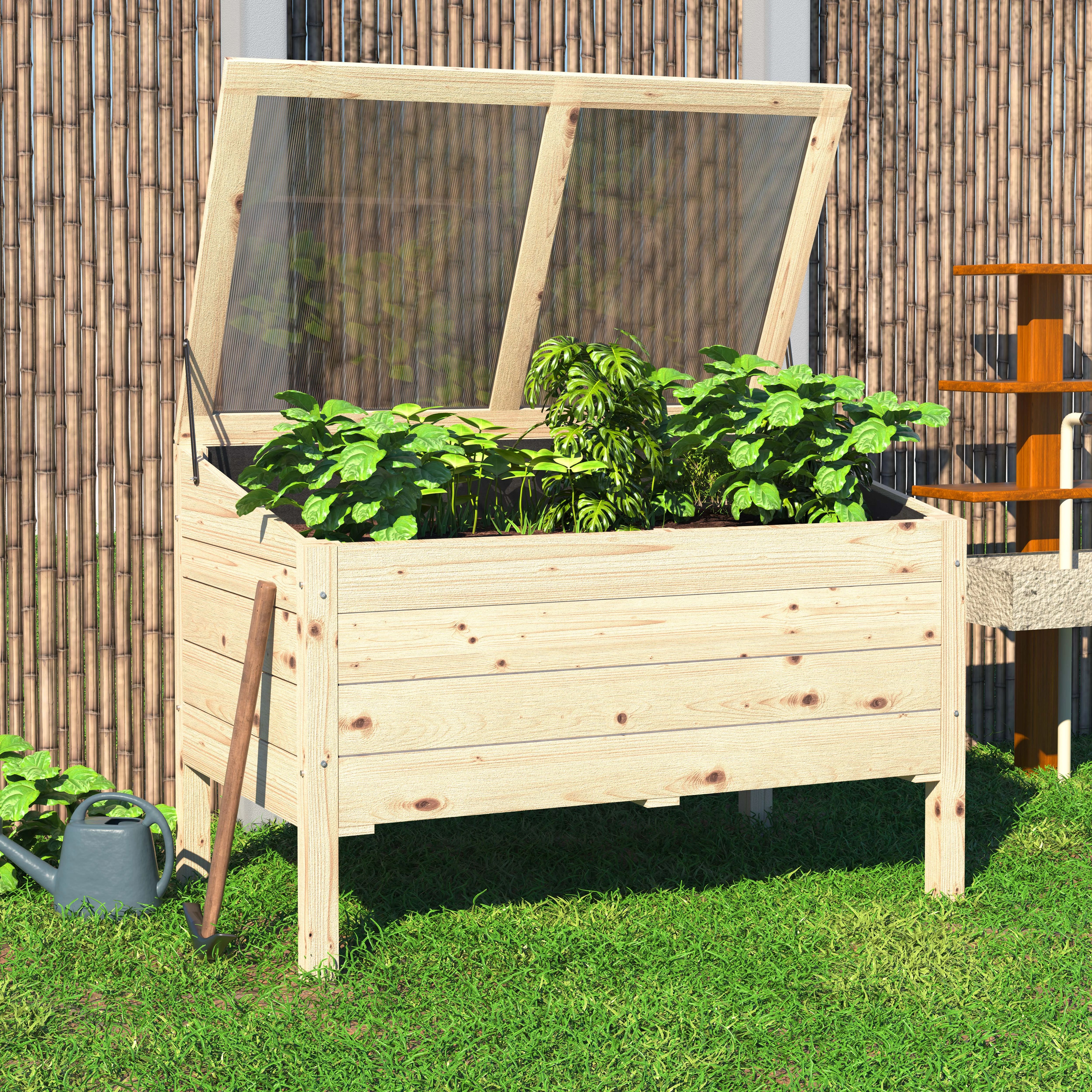 VEIKOUS Cedar Wood Raised Garden Bed, 48''W x 28''D x 33''H Elevated Garden Bed with Adjustable Lid for Vegetables, Flowers - Curated Treasures Market