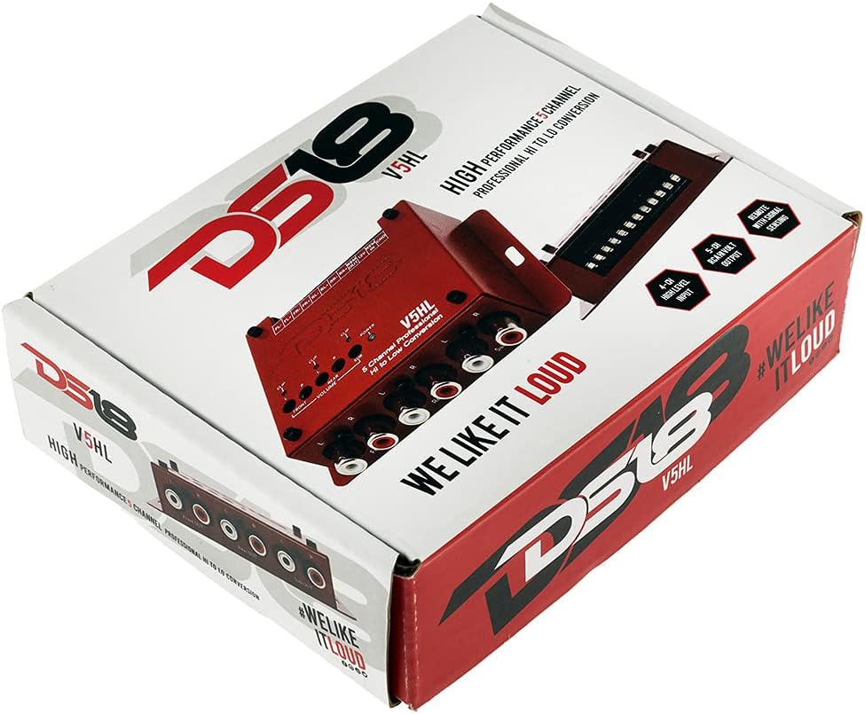 DS18 V5HL 5-Channel Line Out Converter, High-Level Speaker Signal to Low-Level RCA Adapter with Built-in Audio Sensing Technology; Produces Remote Trigger Output to Control Your Aftermarket Equipment Pack of 2