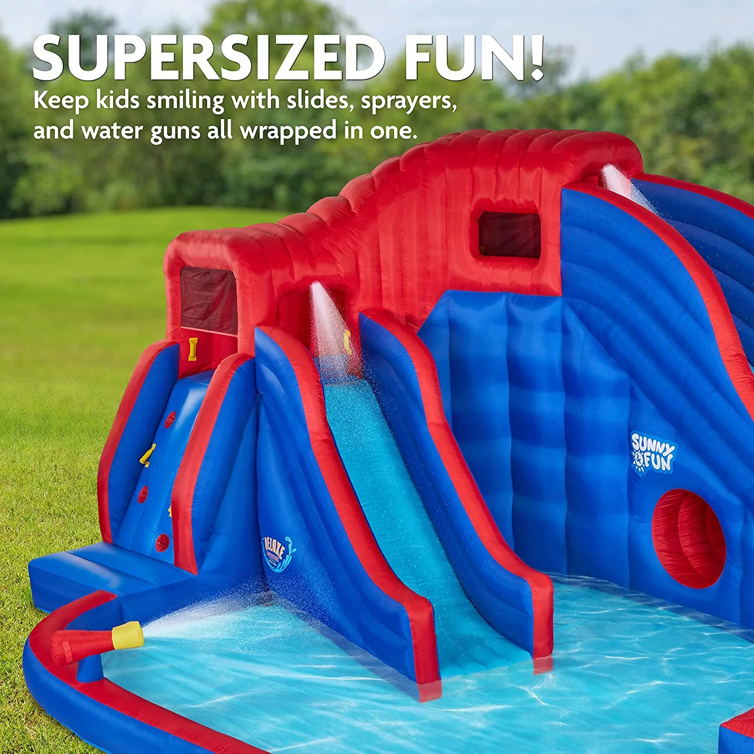 Sunny & Fun Inflatable Water Slide Park & Blow up Pool w/Pump, Kids Water Park