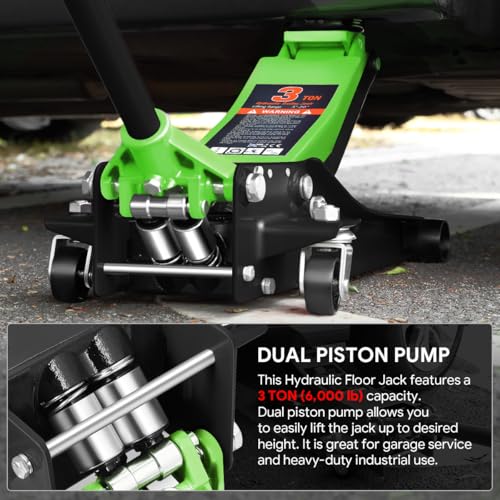 DNA MOTORING Floor Jack 3 Ton (6000 lbs) Capacity, Fast Lift Service Jack Low Profile Steel Heavy Duty Hydraulic Car Jack, Lifting Range 3"-20", Black, TOOLS-00475-BK