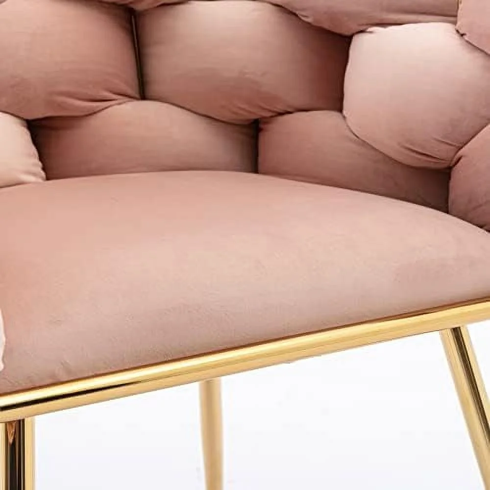 TJUNBOLIFE Velvet Accent Chair with Gold Legs - Stylish Cosmetic Chair for Desk  Living Room  or Bedroom - Silla de Acento or Silla Decorativa ()