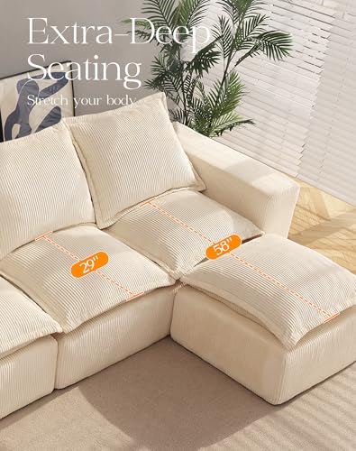 107" Comfy Cloud Couch with L-Shape Chaise & Deep Seat, Modular Sectional Sofa in a Box, Boneless Upholstered Couches for Living Room, No Assembly Required (Soft Corduroy, Black)
