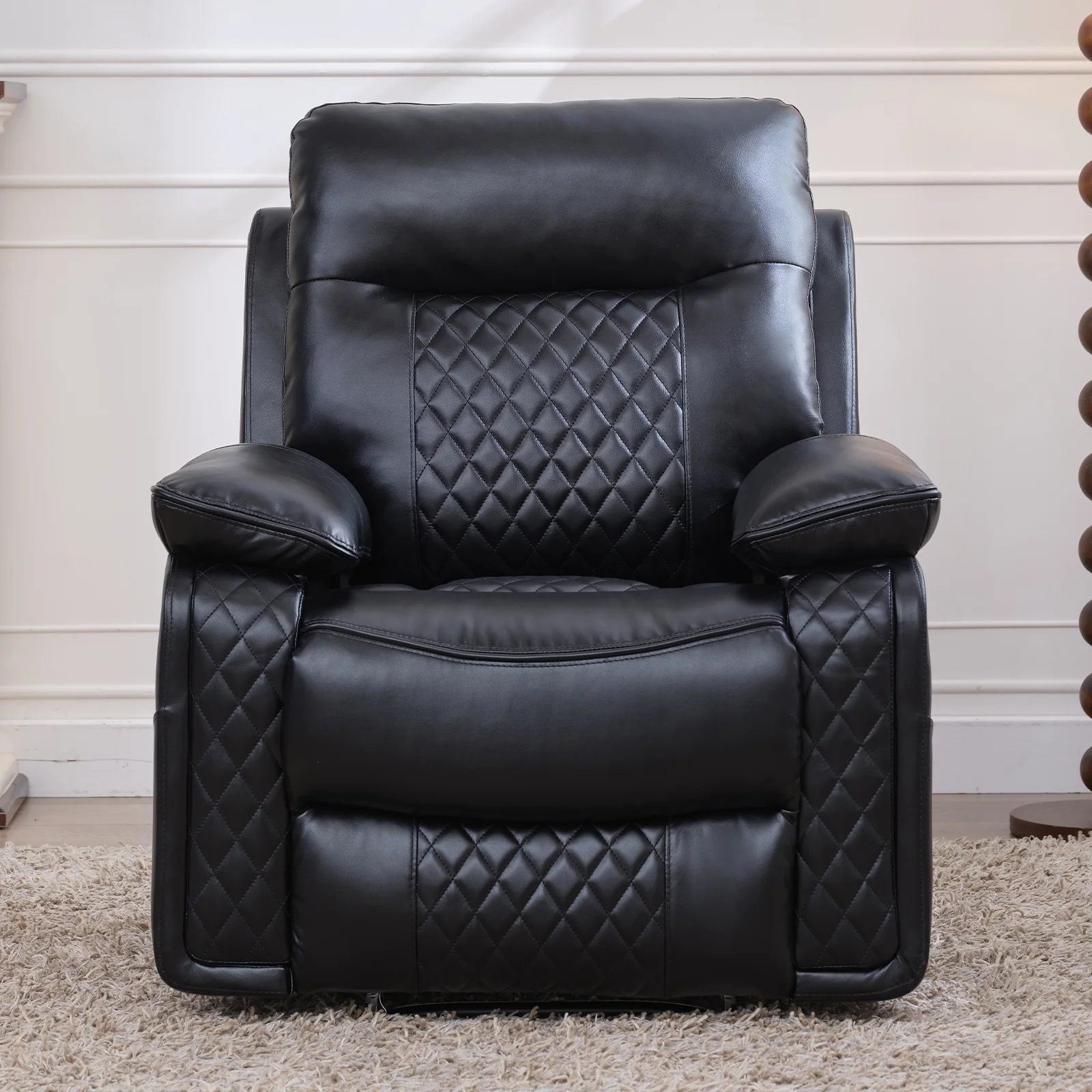 BonzyHome Recliners Single Recliner Chairs for Adults, Reclining Chair Manual Sofas for Living Room Overstuffed Home Theater Seating PU Leather Reclining Furniture, Black