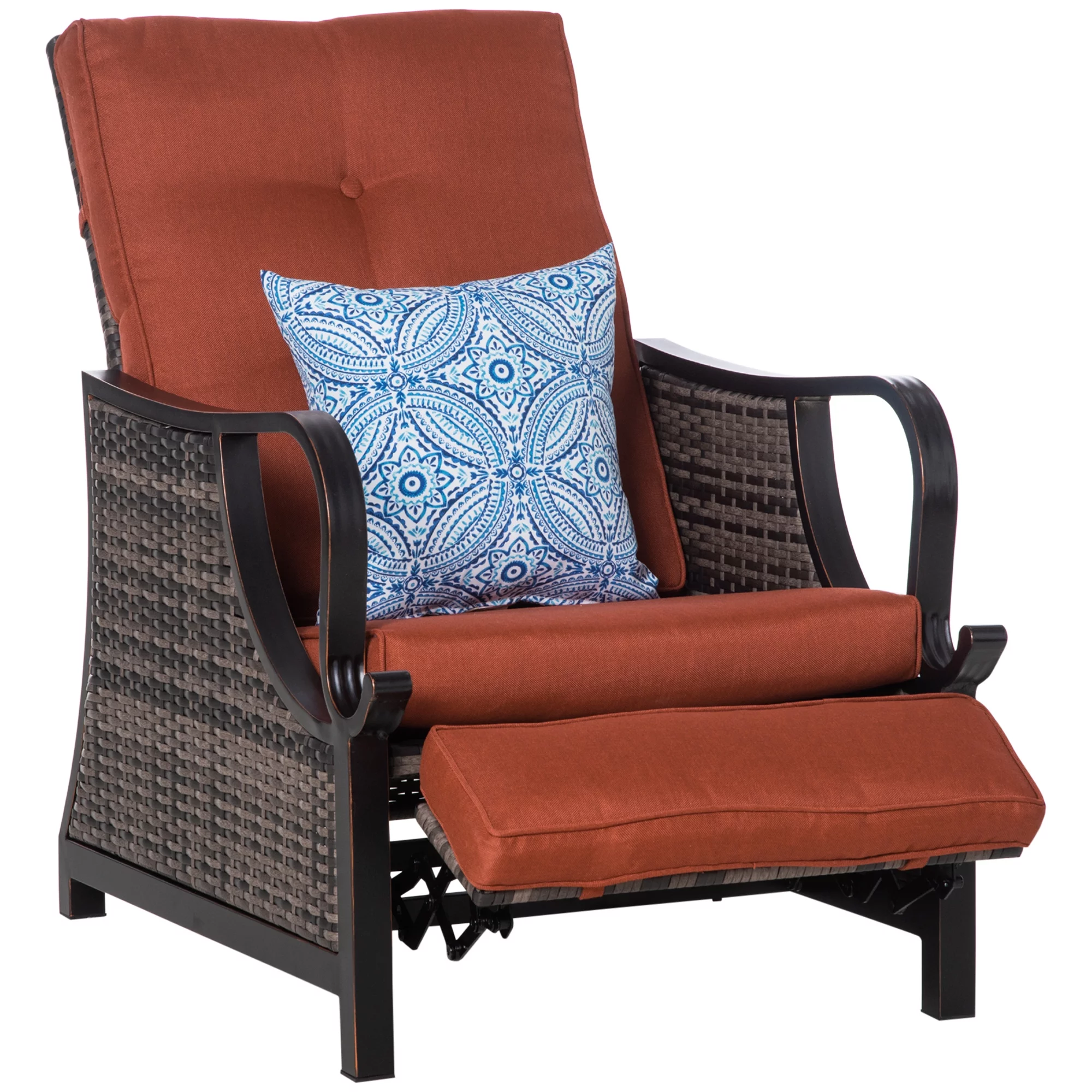 Outsunny Outdoor Recliner Chair, PE Wicker Furniture, Red