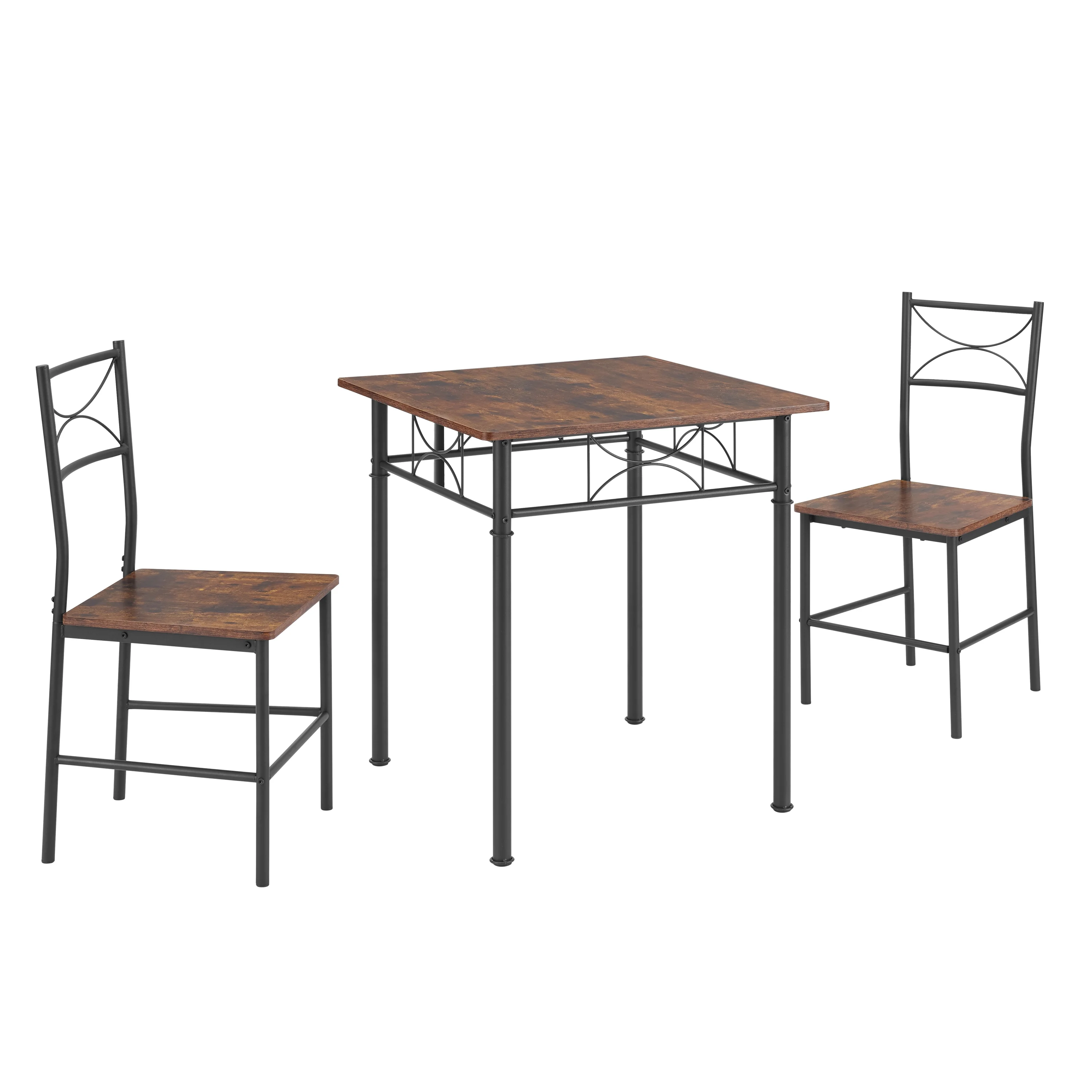 Dining Room Set for 2, Seizeen Kitchen Table Set with Chairs, Modern Metal Dining Set with Black Frame and Retro Brown Finish, Small Space Furniture for Apartment Home Kitchen Dining Room