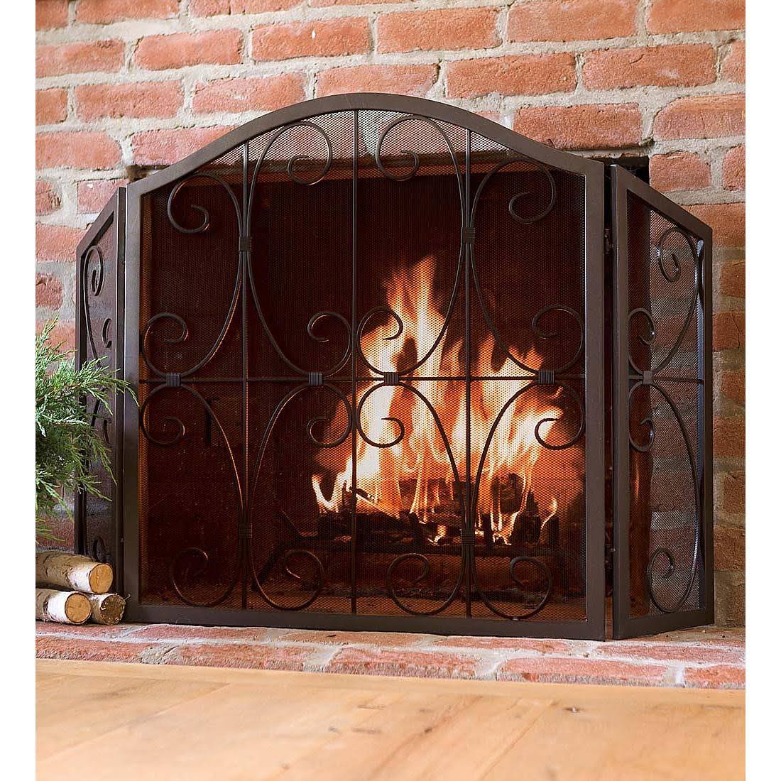 Plow u0026 Hearth - Crest Tri-Fold Fireplace Fire Screen with Steel Frame