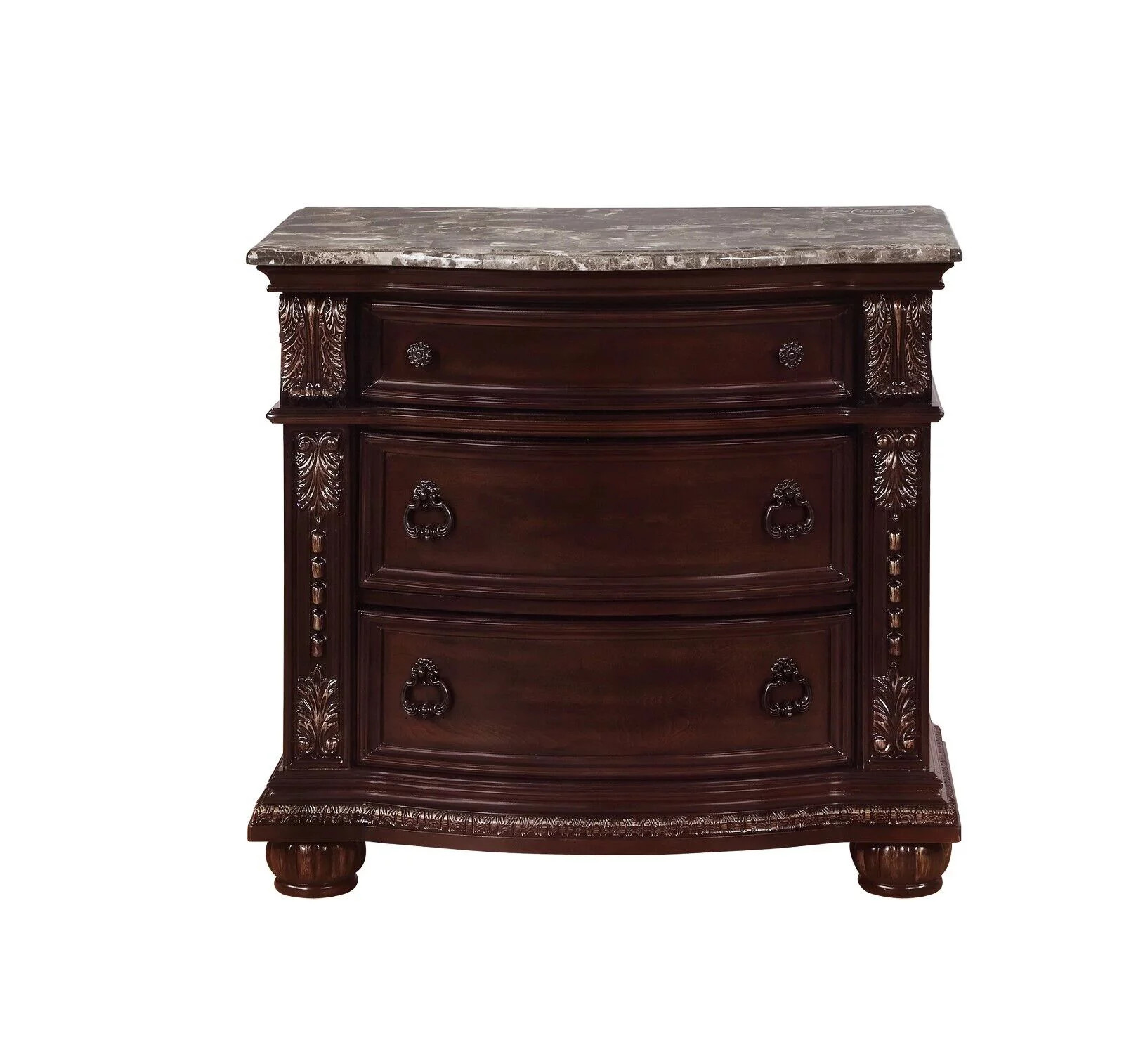 Classic Vintage Style Luxury 3pc Set Brown Cherry Finish Queen Size Bed and Nightstands Bedroom Furniture