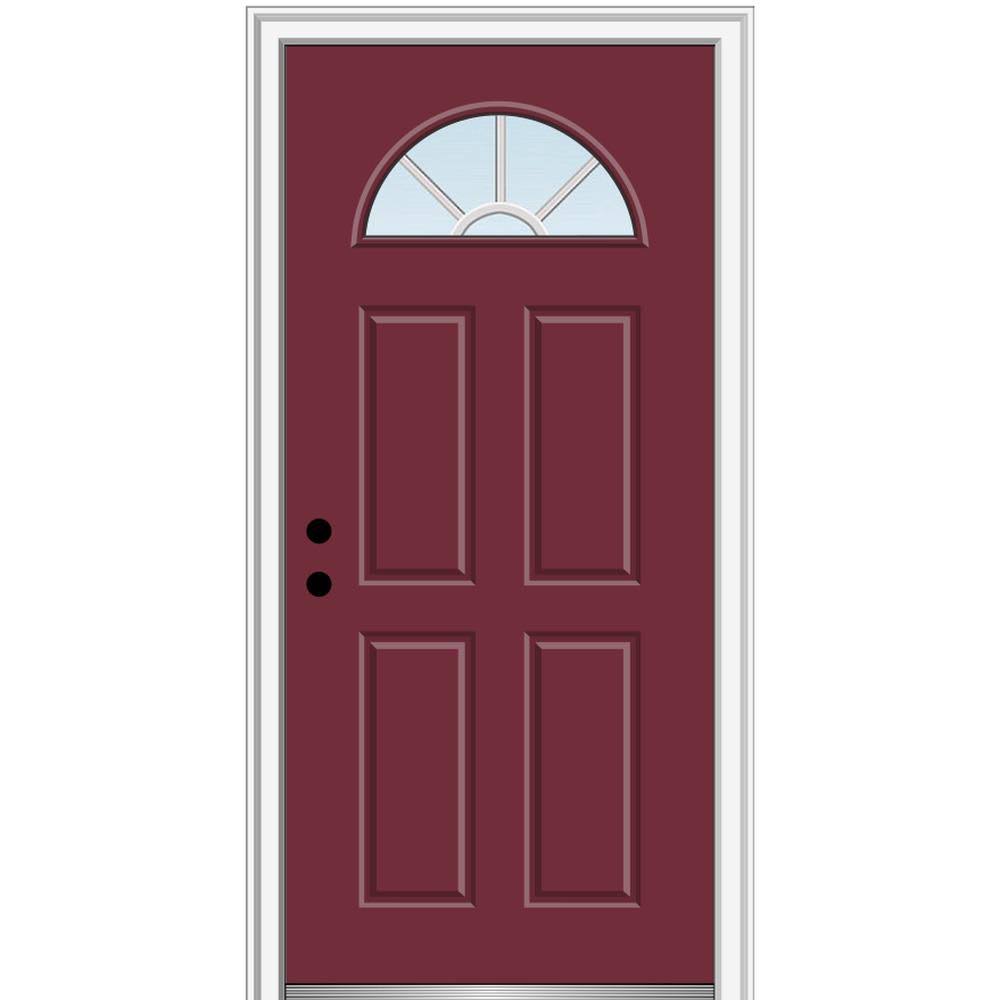 MMI Door 36 in. x 80 in. Grilles Between Glass Right-Hand Inswing 1/4-Lite Clear 4-Panel Classic Painted Steel Prehung Front DOO