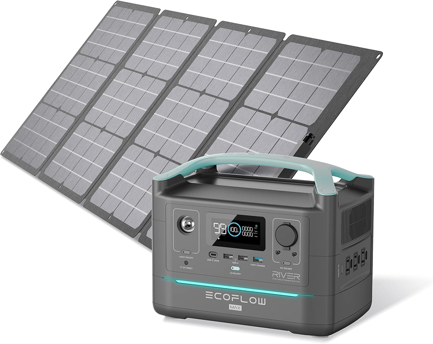 EF ECOFLOW Portable Power Station RIVER Max 576Wh with 110W Solar Panel, 3 600W (Peak 1200W) AC Outlets, Solar Generator for Outdoors Camping RV Hunting Emergency