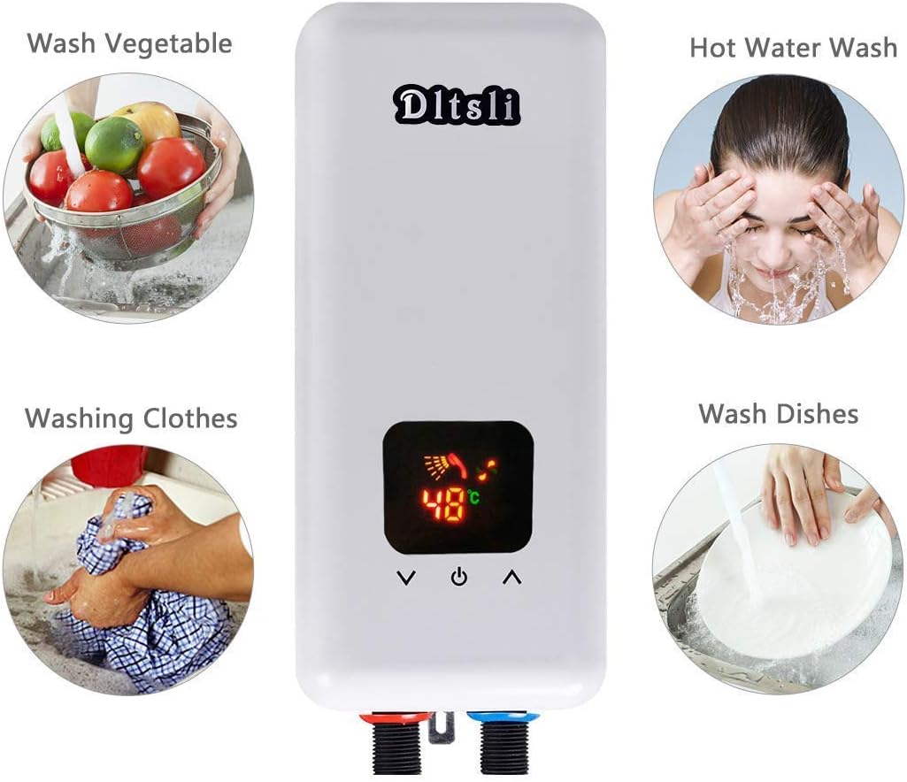 240V 5.5KW 4.5KW 3.5KW Instant Electric Hot Tankless Water Heater 3 Power Levels for Bathroom Kitchen RV Camping