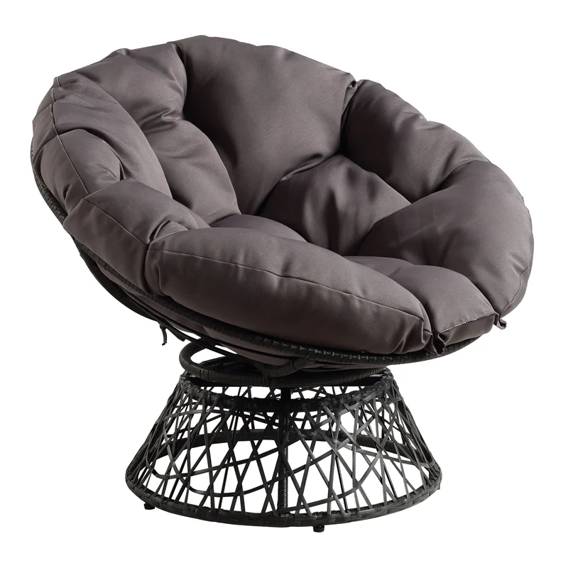 OSP Home Furnishings Papasan White Wicker Chair with White Cushion