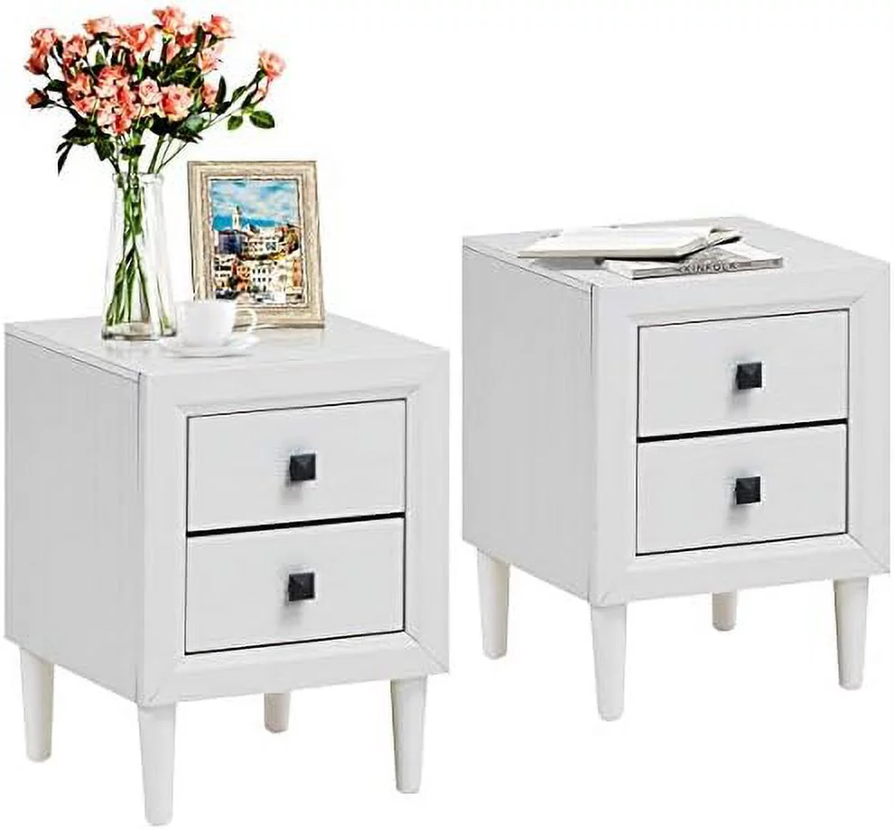 Nightstand with Drawer Set of 2  Fully-Assembled 2-Drawer Bedside Tables with Solid Wood Legs for Bedroom  Modern Night Stand Side Table for Small Space Living Room  Grey