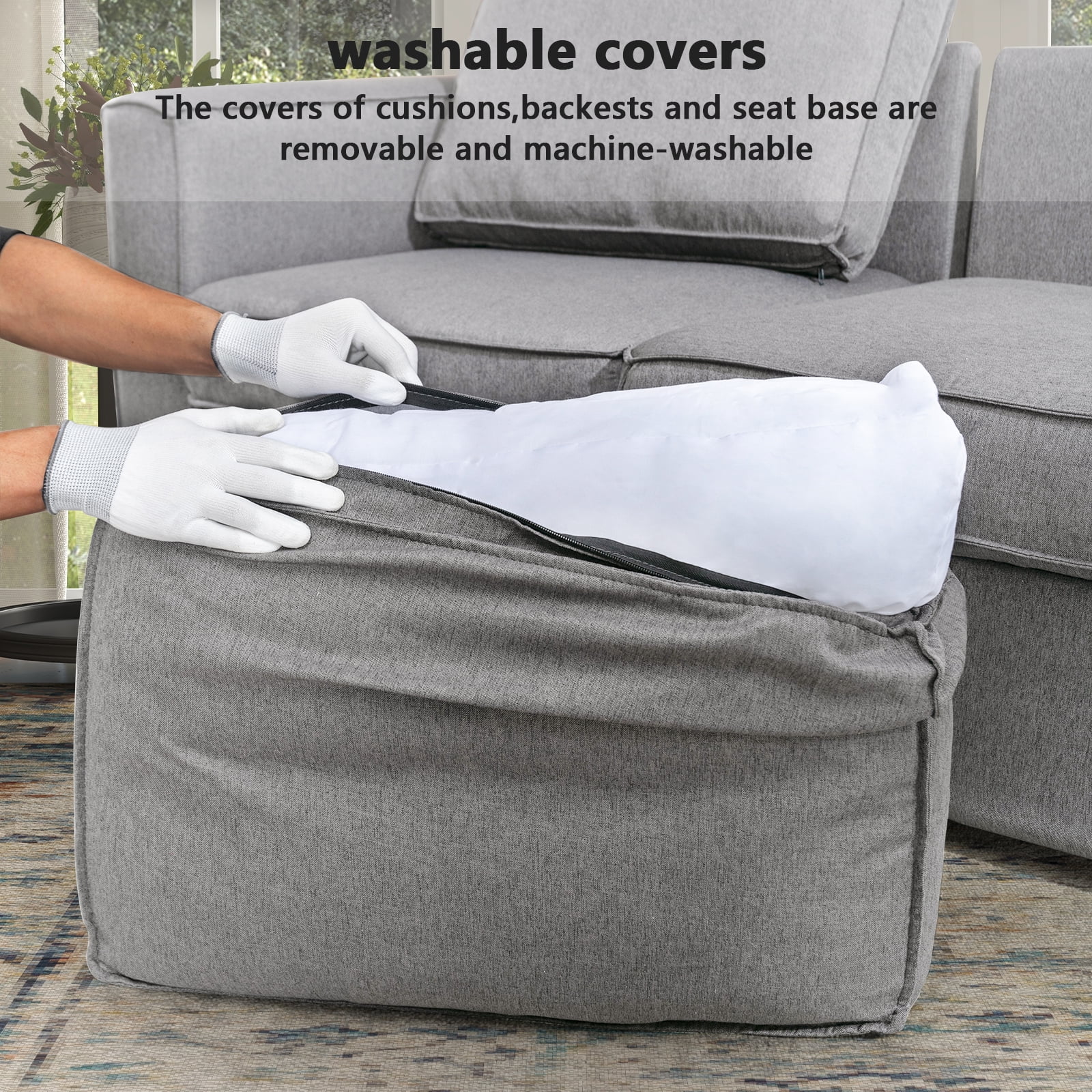 Bonzy Home U-Shaped Sectional Sofa with Storage and Reversible Chaises,Light Grey