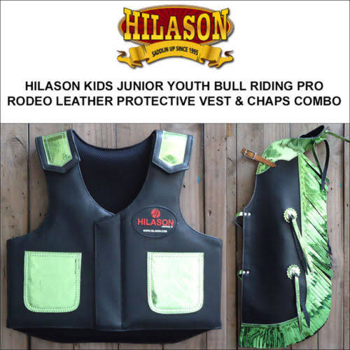 Hilason Kids Junior Youth Bull Riding Pro Rodeo Leather Protective Vest Chaps