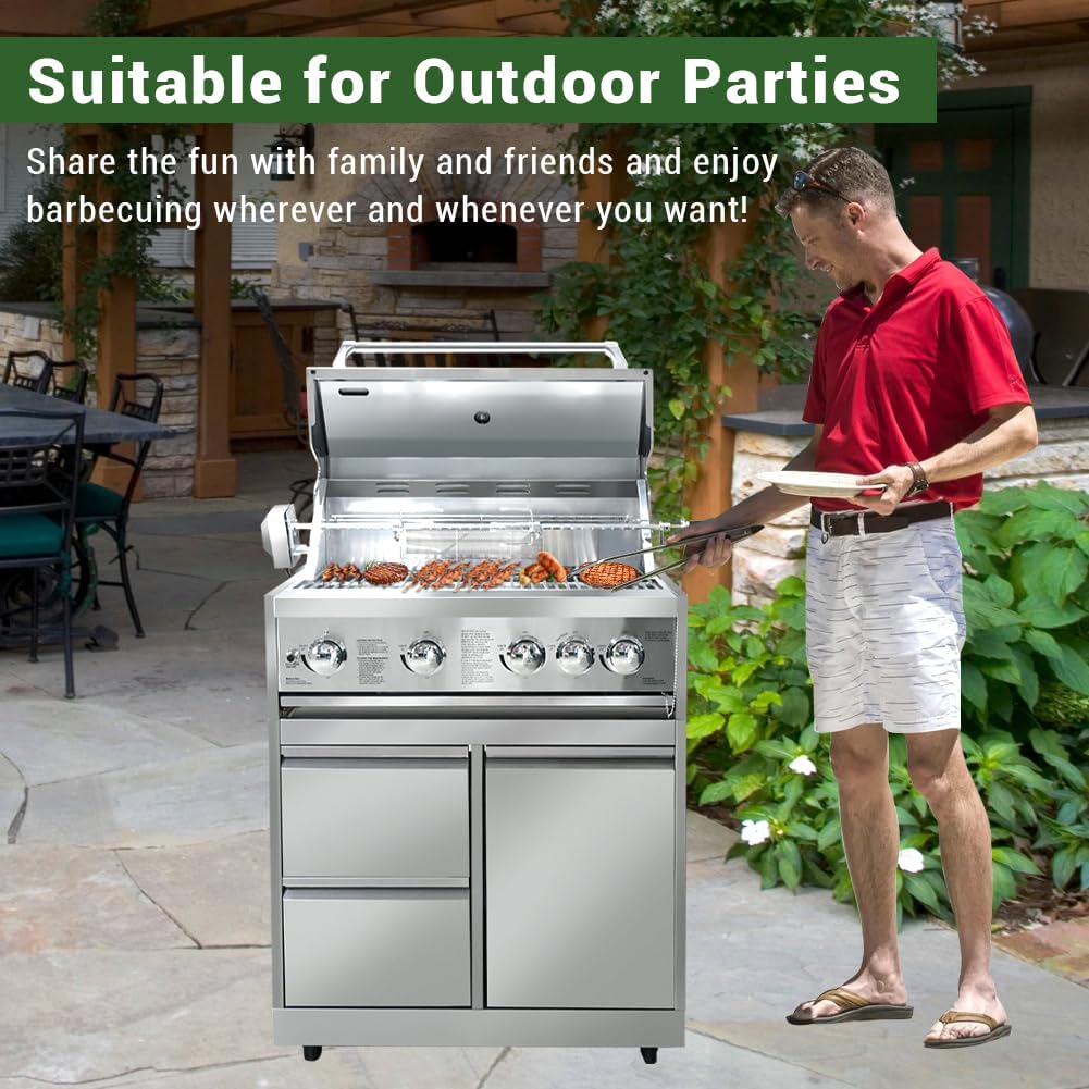 4 Pcs Stainless Steel Outdoor Kitchen Bar Gas Barbecue Island Grill, 4-Burner 59000 BTU Built-in Grill with Infrared Rear Burner + Grill Cabinet + Sink Cabinet + Appliance Cabinet + Rotisserie Kit