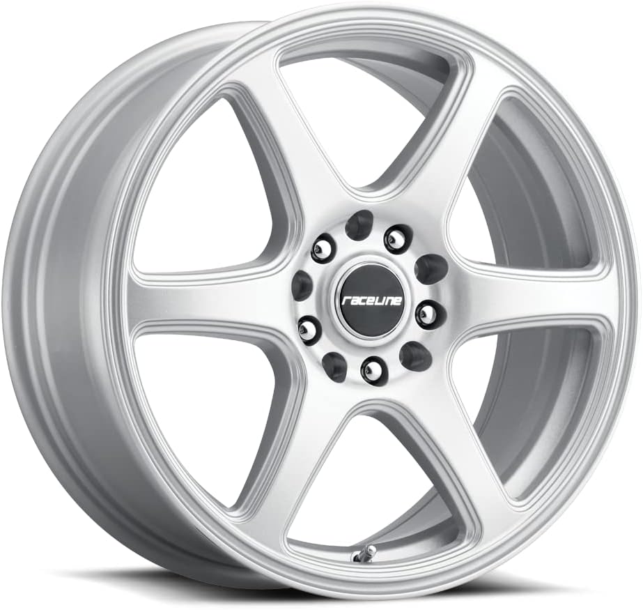 Raceline Wheels 146S MATRIX Wheel Silver 17X7.55X110/5X115 Bolt Pattern +40mm Offset/(5.82B/S) 6 Spoke Aluminum Passenger Car Wheels, Full Size Replacement Silver Car Rims