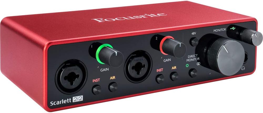 Focusrite Scarlett 2i2 3rd Gen 2-in, 2-out USB Audio Interface with MXL 550/551 Mic Ensemble (Red), Headphones, Pop Filter, Headphone Holder, Mic Stand & 2x XLR Cable Bundle