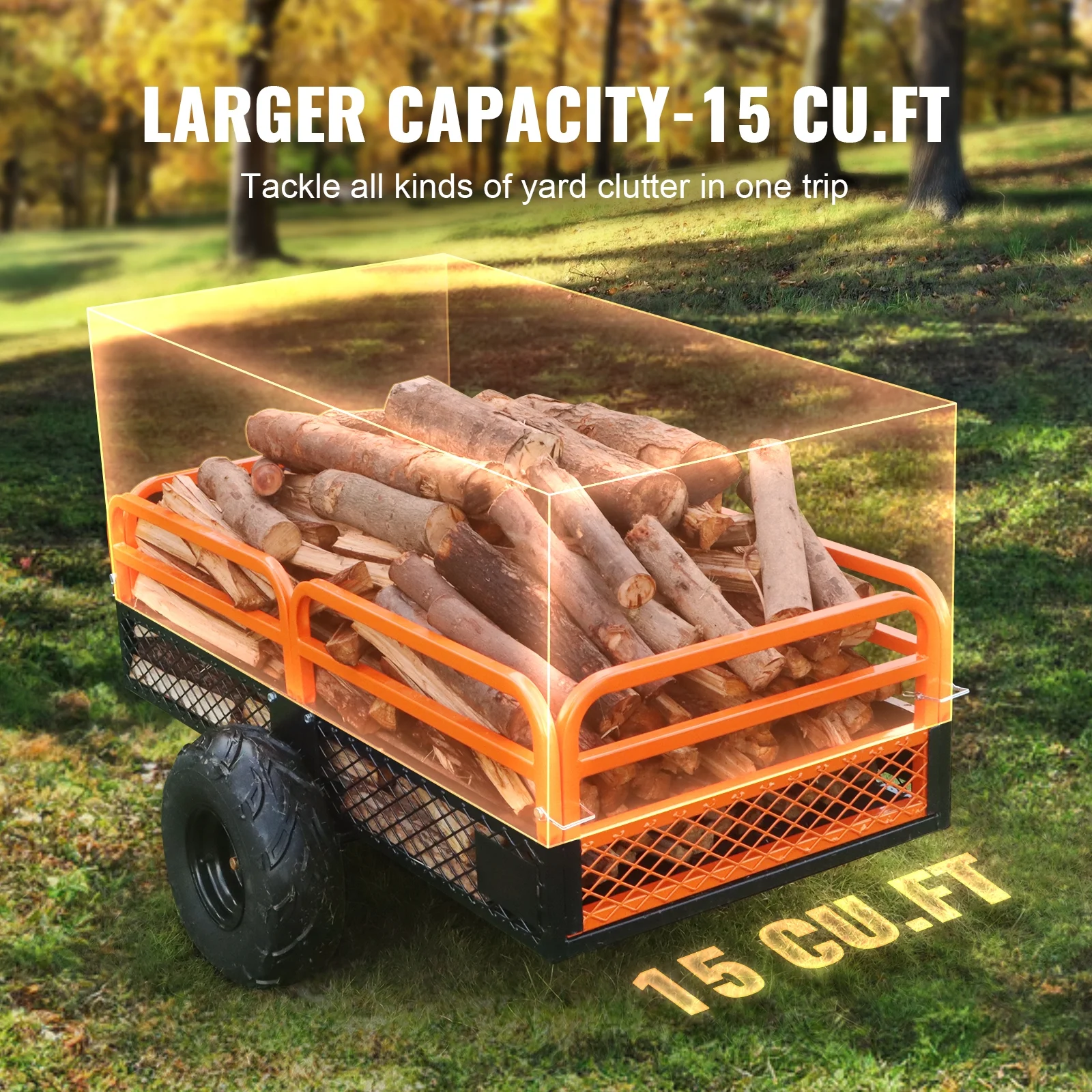 SKYSHALO Cu. Ft. Steel Construction Dump Trailer Tow Behind Dump Cart 1500 lbs 15