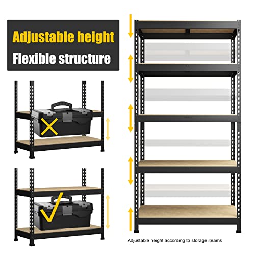 PrimeZone 2 Pack Storage Shelves 48" x 24" x 72" - 5 Tier Heavy Duty Adjustable Garage Storage Shelving, Metal Storage Utility Rack Shelf Unit for Warehouse Pantry Closet Kitchen, Black