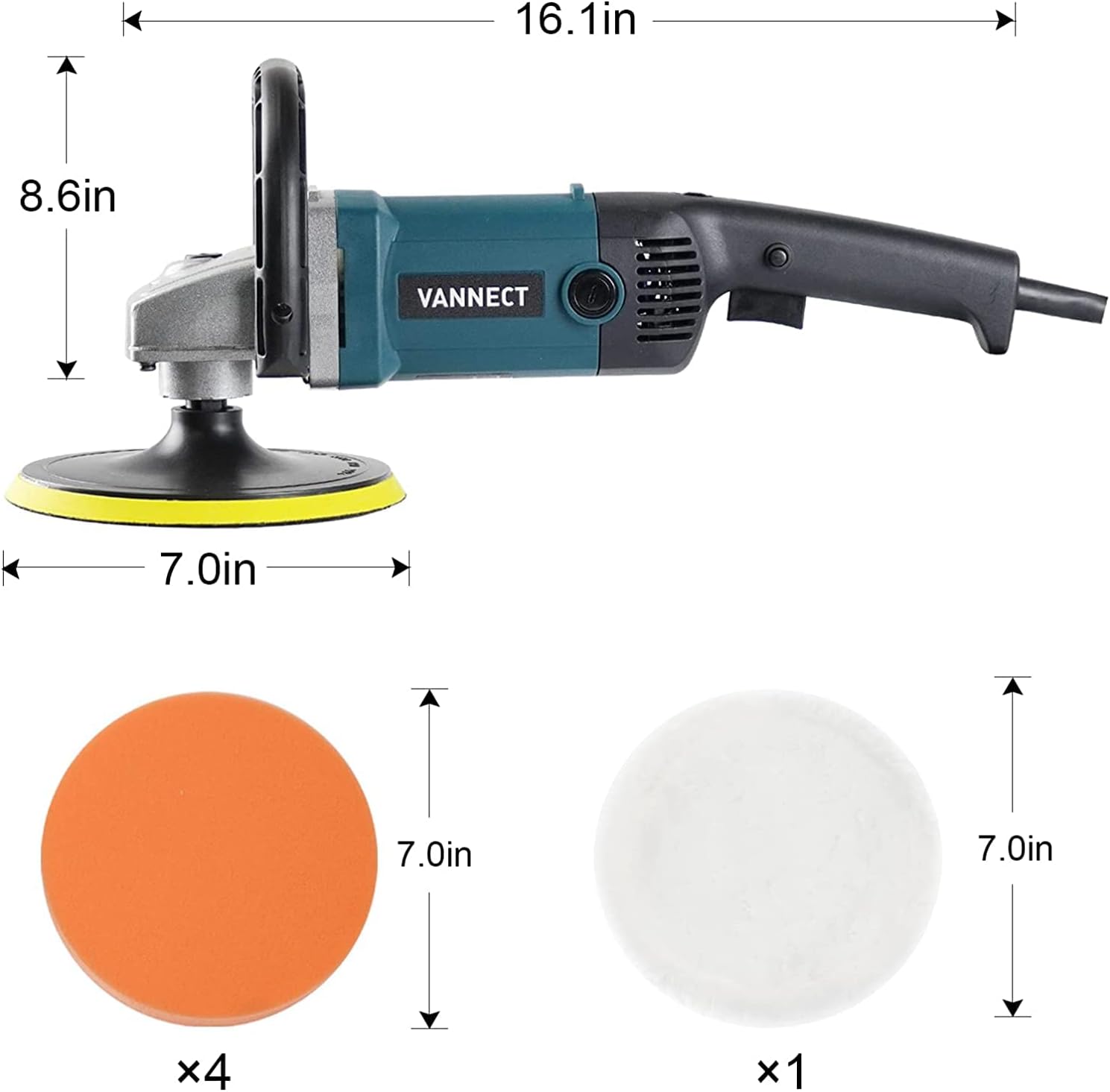 Buffer Polisher, 1200W 7-inch Car Polisher with 6 Variable Speed, 5 Foam Pads, Detachable Handle and Safety Lock Car Buffer Polisher Ideal for Car Sanding, Polishing, Waxing (Upgraded)