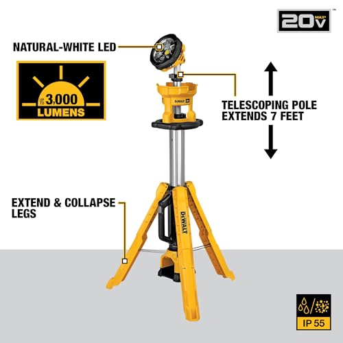 DEWALT 20V MAX Cordless LED Work Light and Tripod Base Kit with Battery and Charger Included (DCL079R1)