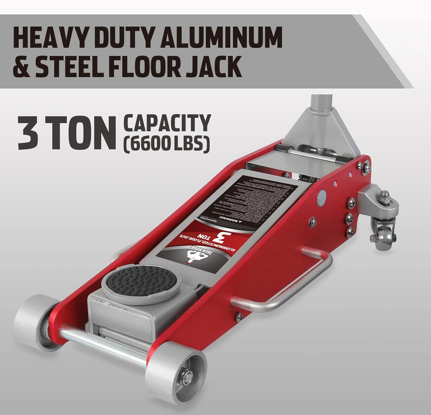 Jack Boss 3 ton Hydraulic Aluminum and Steel car Floor Jack,6600 lbs Capacity,Low Profile Lightweight Construction Trolley Jack with Dual Piston, Quick Lift