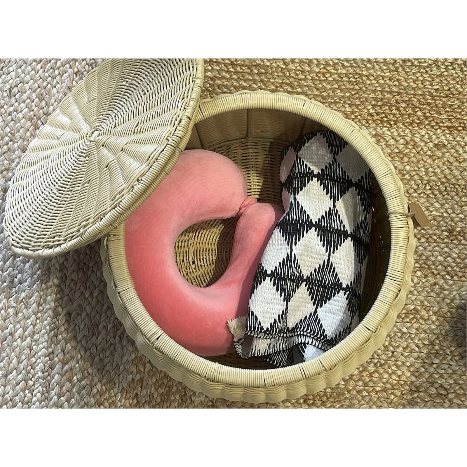 ELE Light & Decor Wicker / Rattan Footstool with Storage Seat in Tan/Beige