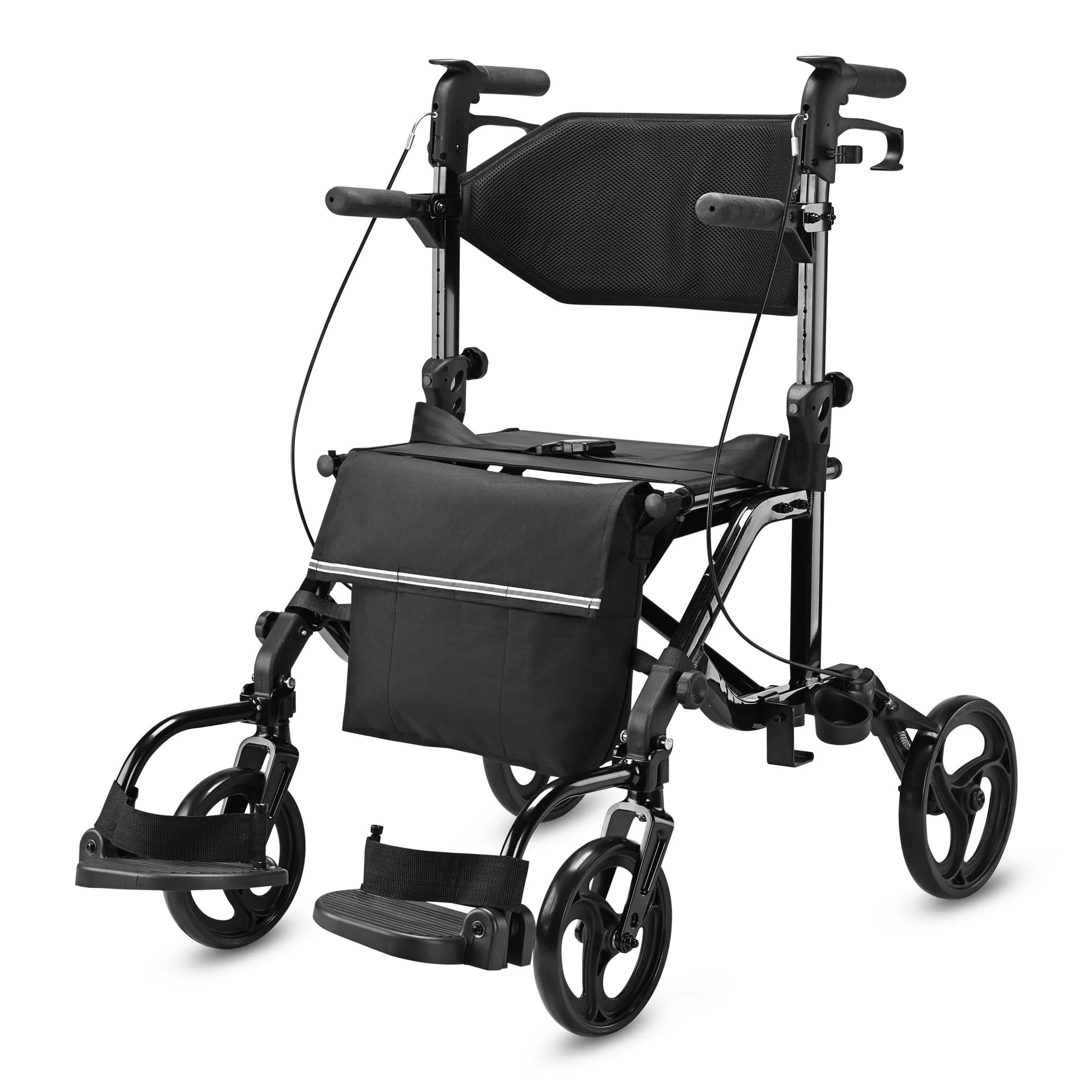 Yescom 2 in 1 Rollator Walker Transport Wheelchair with Backrest Footrests Foldable for Senior Black