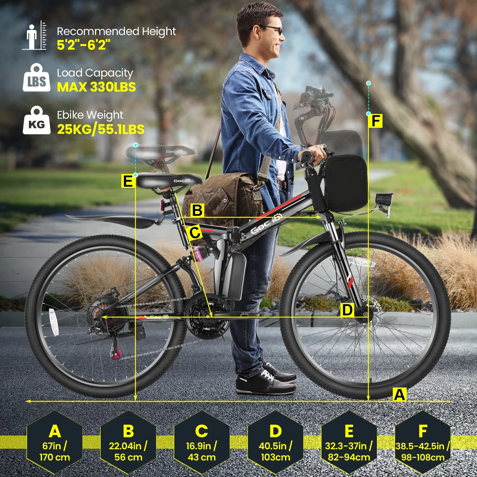 Gocio Adult Electric Bicycles Foldable Ebike, 500W 26" Electric Commuter Bicycle, 48V Battery, Full Suspension, Folding Electric Mountain Bike, Adjustable 21 Speed E-Bikes for Adults UL2849