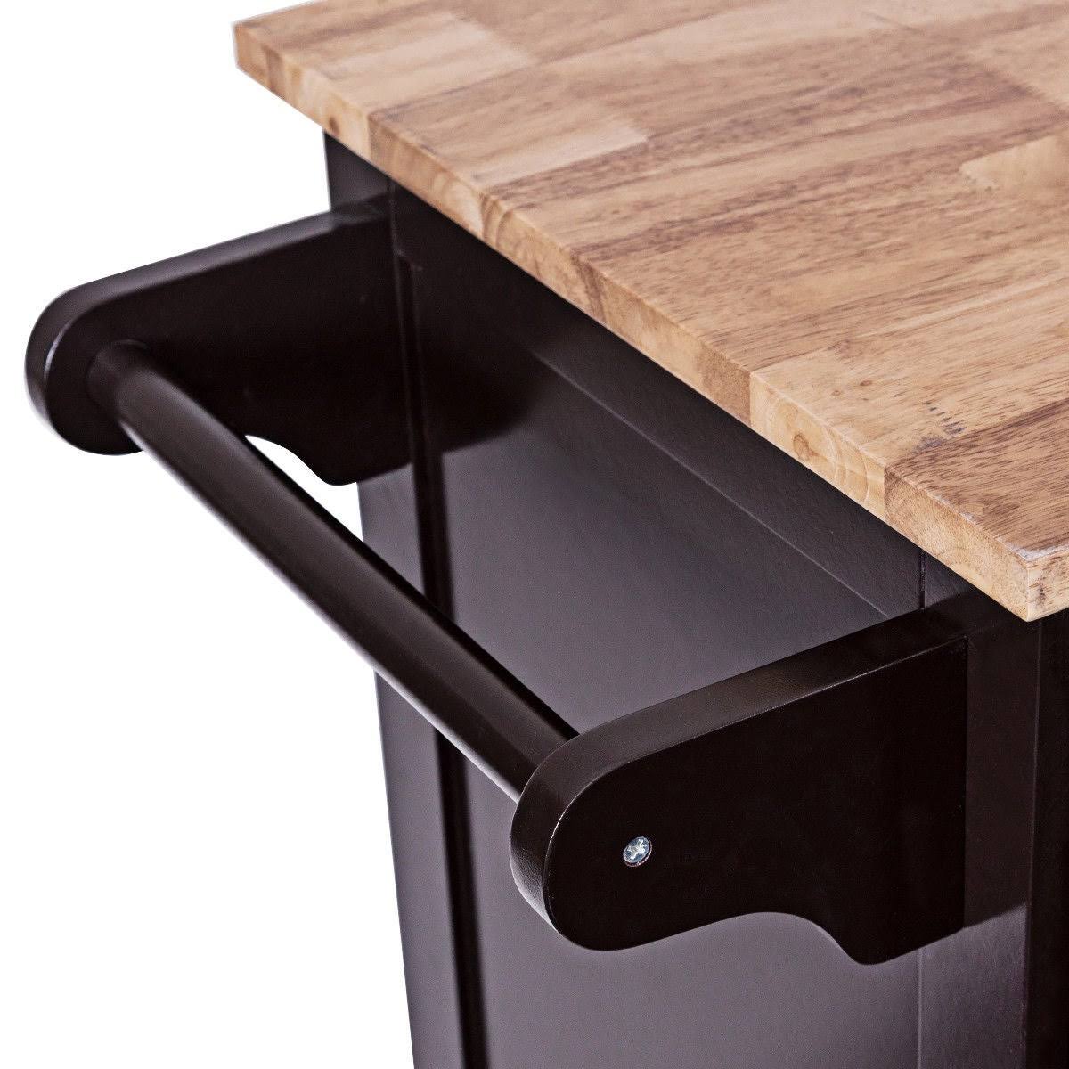 Costway Rolling Kitchen Cart Island Heavy Duty Storage Brown Trolley - See Details - Wood