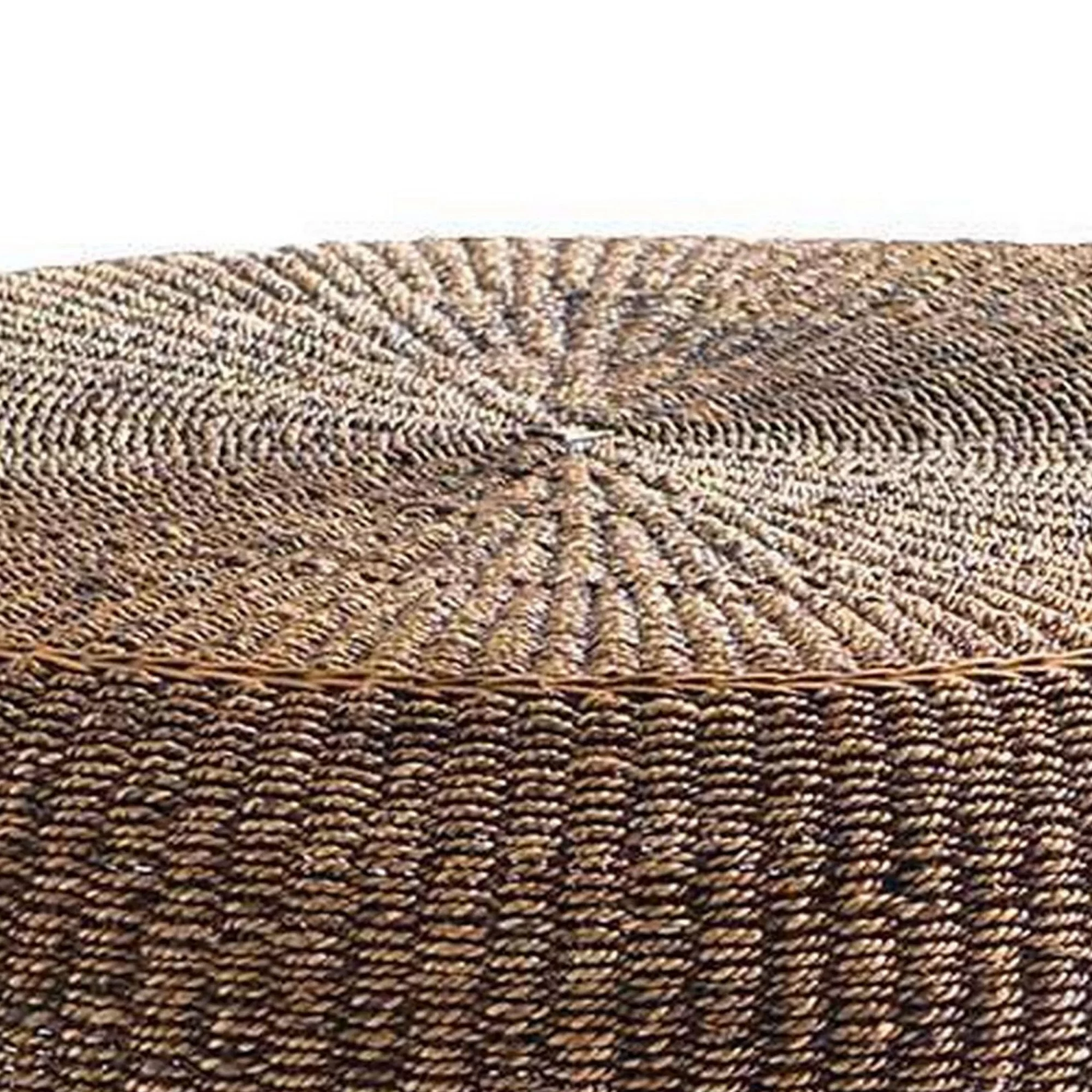 Benjara  43 in. Modern Round Table with Wicker Woven Hardwood Frame, Espresso Brown