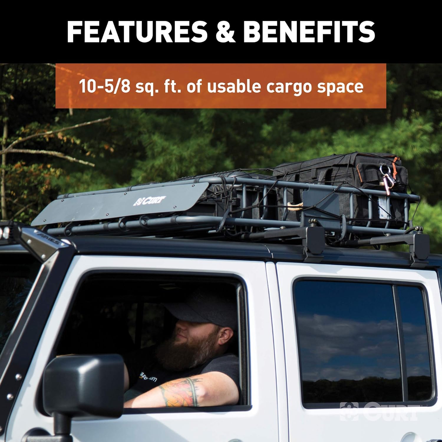 CURT 18115 Universal 42 x 37-Inch Black Steel Roof Rack Rooftop Cargo Carrier