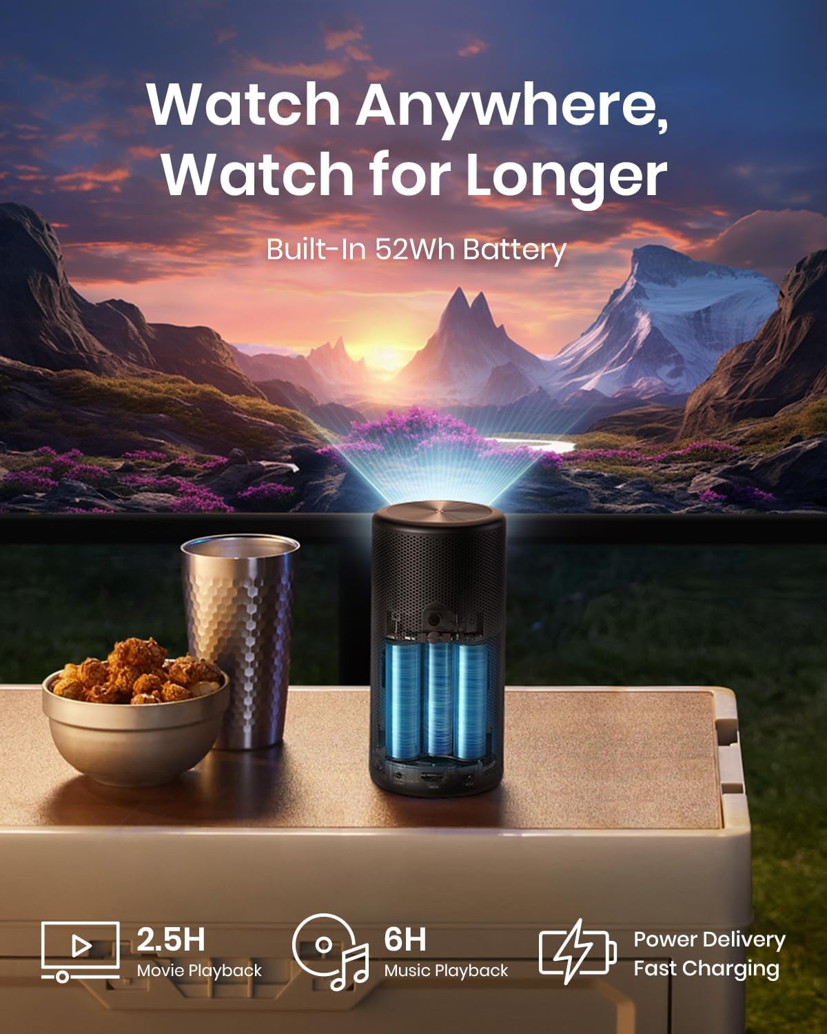 NEBULA by Anker Capsule 3 Laser 1080p, Mini Smart TV Projector with wifi and bluetooth, Outdoor Portable Projector, Dolby Digital, Laser Projector, Autofocus, 120-Inch Picture, 2.5H Built-in Battery