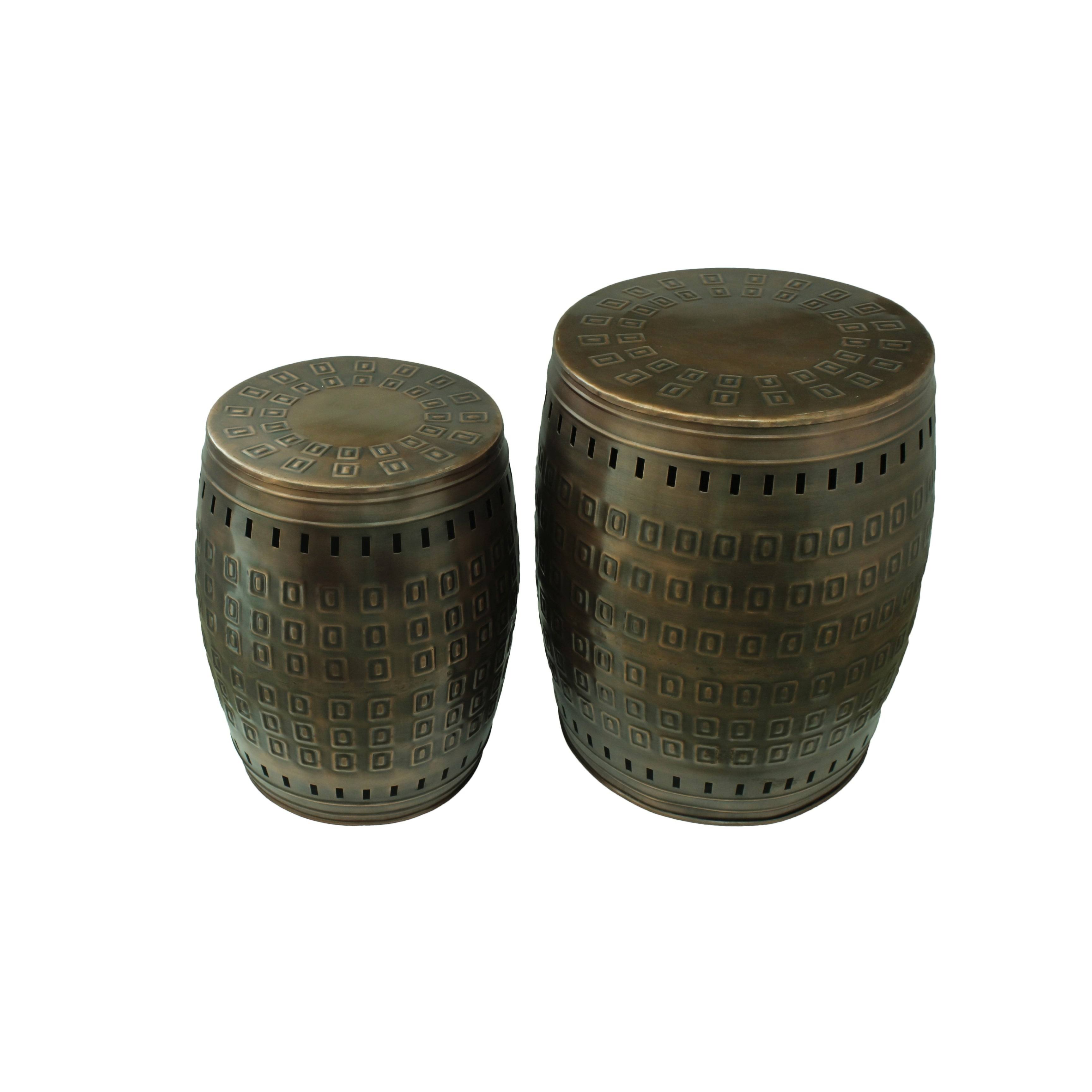 Saffron Fabs Multiple Purpose Hand Tooled 2-Piece Metal Stool Set - Green