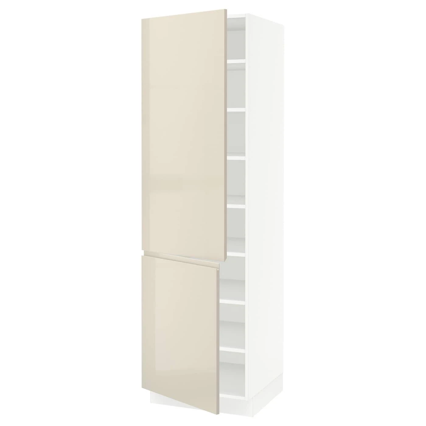 IKEA - SEKTION High Cabinet with shelves/2 Doors, white/Voxtorp High-Gloss Light Beige, 24x24x80 89373435