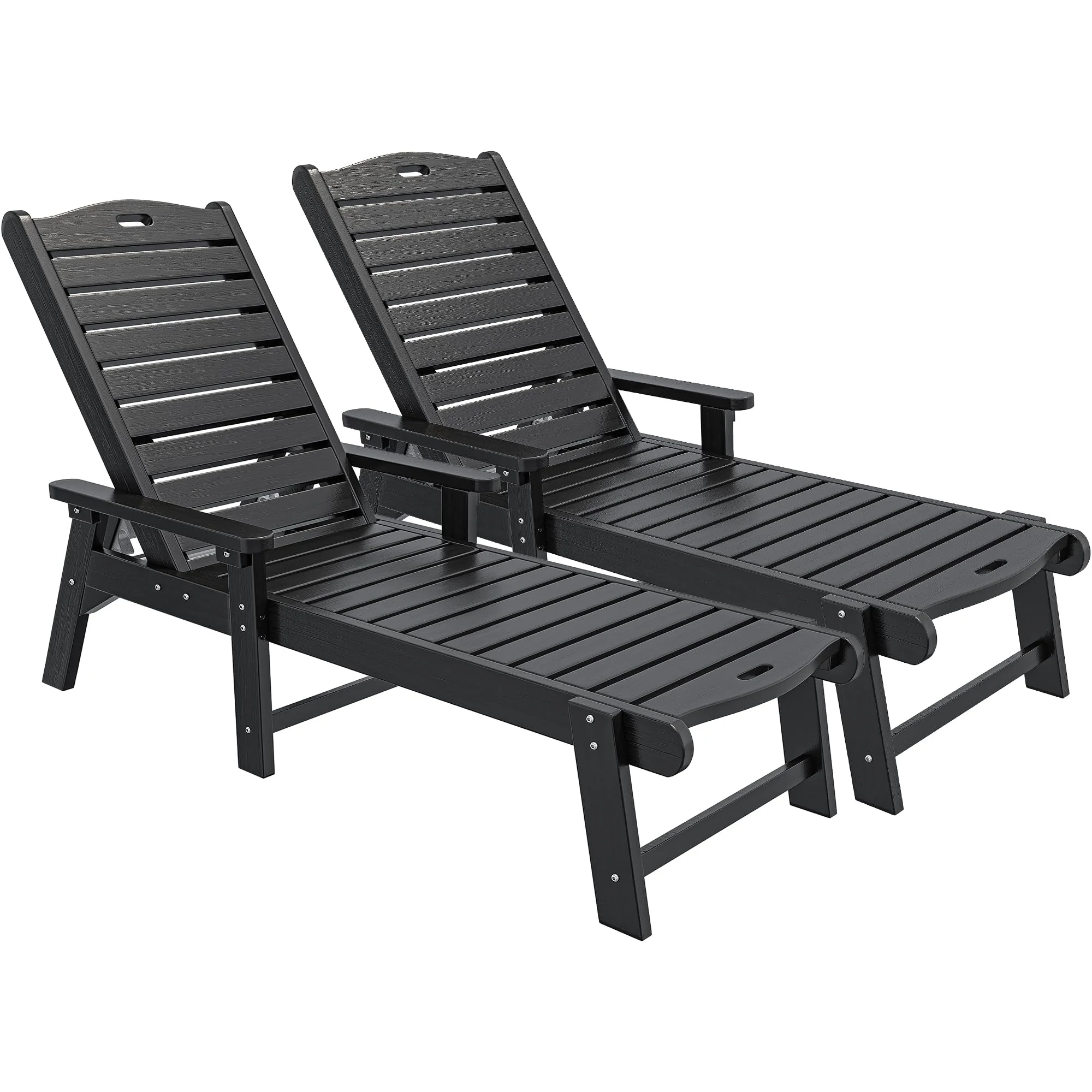 Dextrus Outdoor Chaise Lounge Chair with Adjustable Backrest, Heavy Duty Resin Patio Lounger with Wide Armrest and 350lbs Capacity for Outside Poolside Beach Backyard, Waterproof, Black