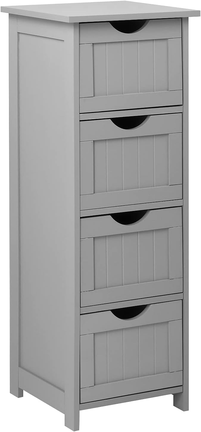 VINGLI Bathroom Storage Cabinet White Wooden Freestanding Slim Bathroom Floor Cabinet Side Organizer with 4 Drawers Storage Unit for Bathroom Livng Room Kitchen Office Hallway Entryway