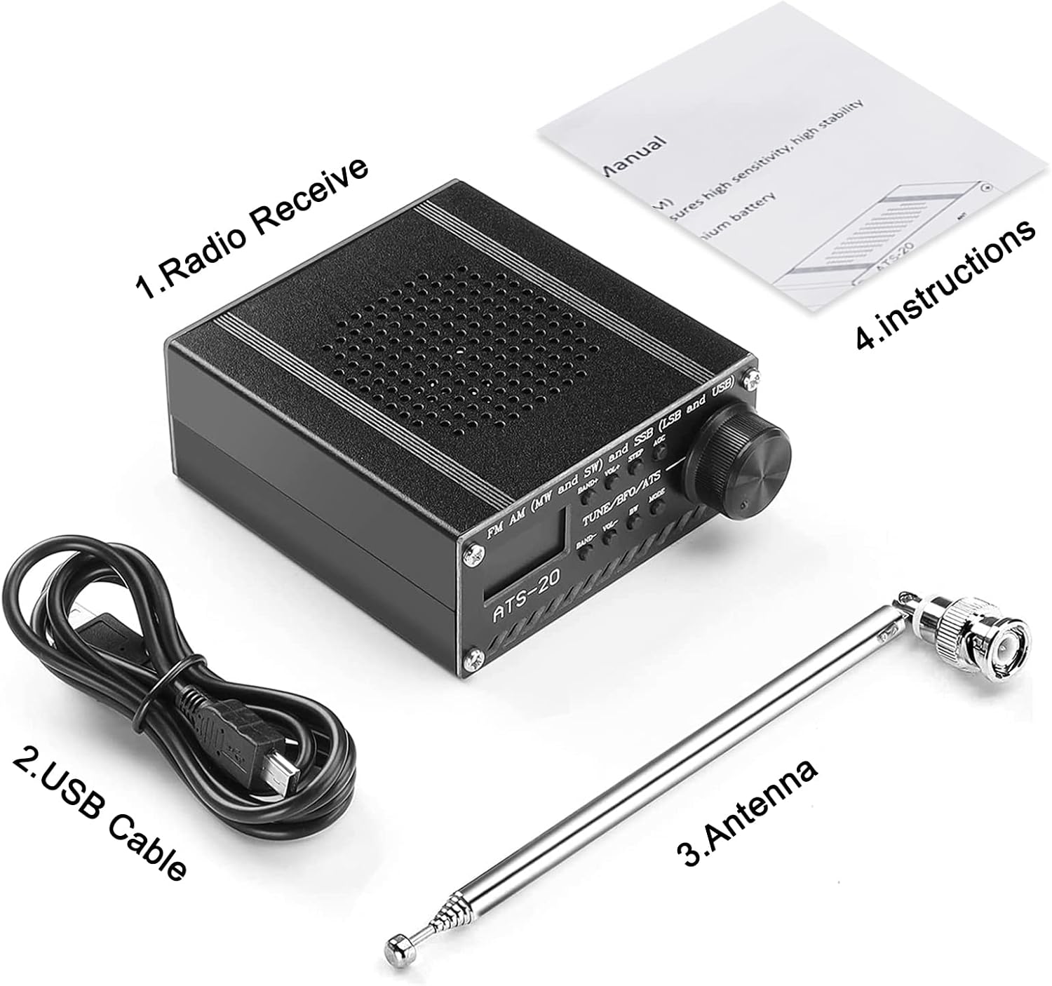 Si4732 Full Band Radio Receiver FM AM (MW&SW) and SSB (LSB & USB) Portable Handheld Radio Recorder, Built-in Battery, with Speaker, Antenna and Aluminum Alloy Case Pack of 2