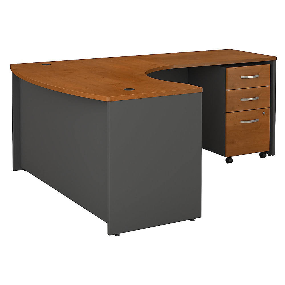 Bush Business Furniture Components 60W x 43D Bow Front L Shaped Desk with 36W Return and 3 Drawer Mobile File Cabinet, Right Handed, Natural Cherry