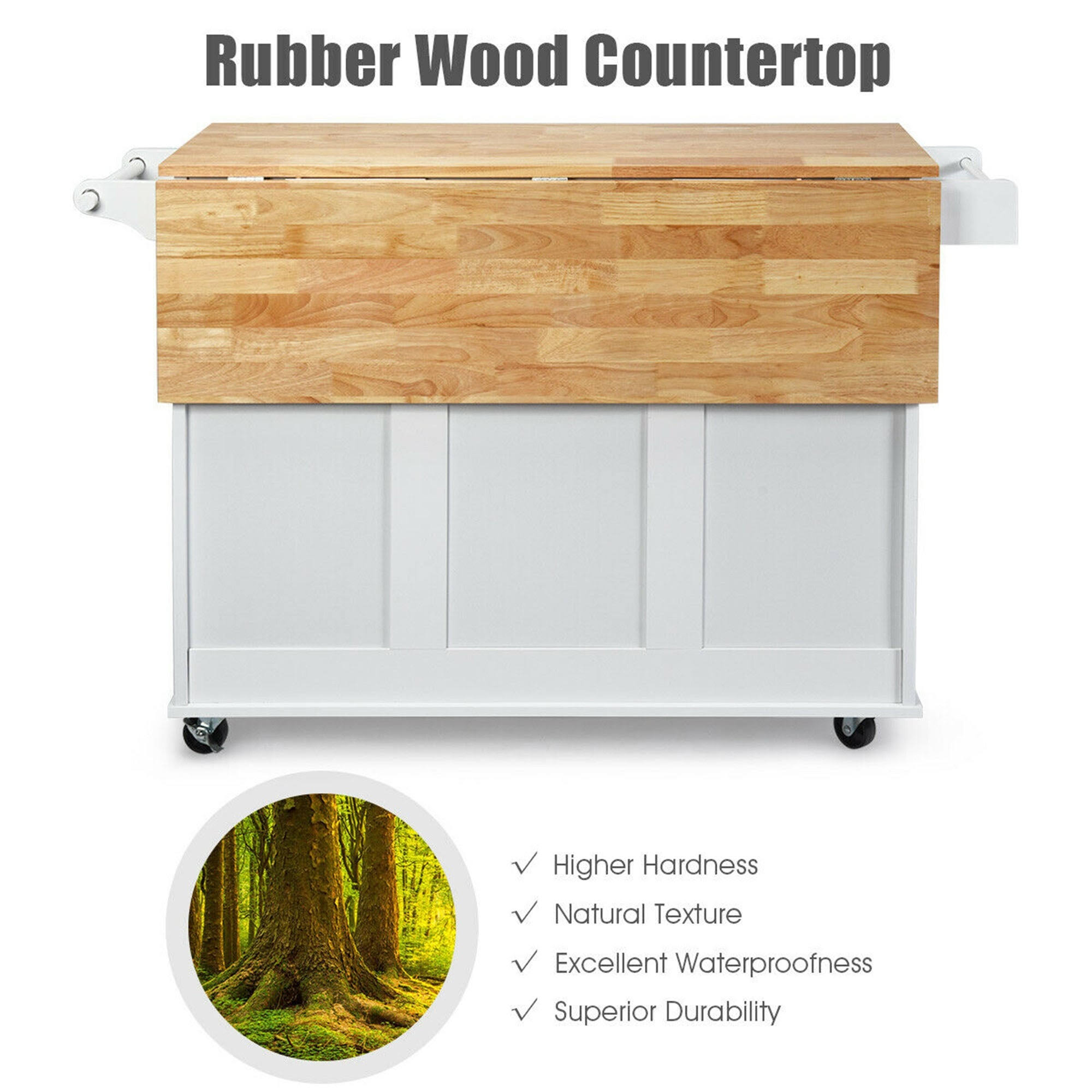 Gymax Drop-Leaf Kitchen Island Trolley Cart Wood Storage Cabinet w/ - See Details - Kitchen Cart - White