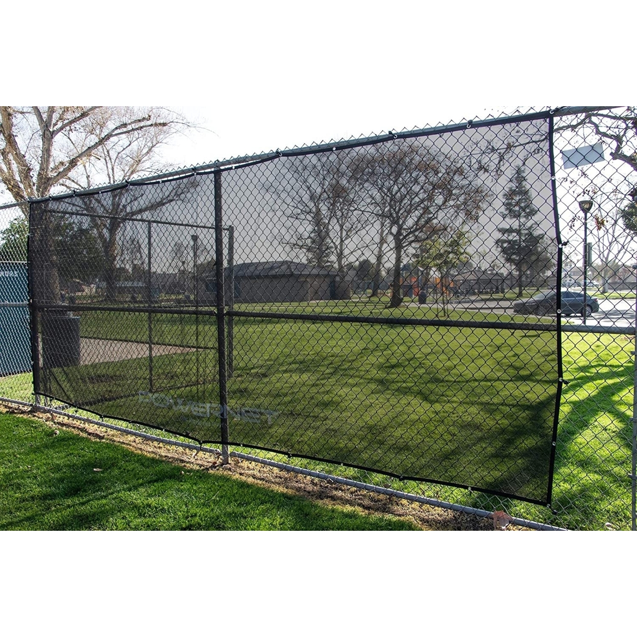 powerNet Fence Shade Net Cover | Portable Baseball Softball Dugout Sun Screen | 18.75 FT x 7 FT | Blocks Sun to Keep Players Cool | Easily Attach to Any Chain Link Fence with Included Bungee Ball Ties